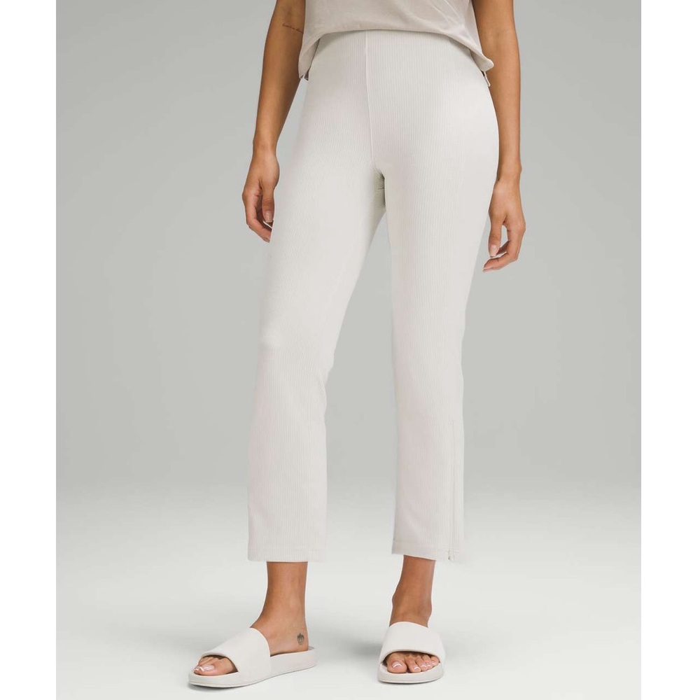 Lululemon Ribbed Softstreme Zip-Leg High-Rise Cropped Pants 25" Bone Off White